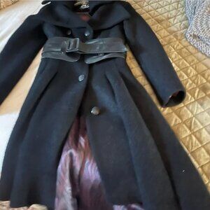 Mackage Black Coat with black leather corset belt - size XXS
